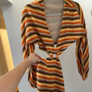 Free Bird Multi Crochet Long Sleeve Mini Dress